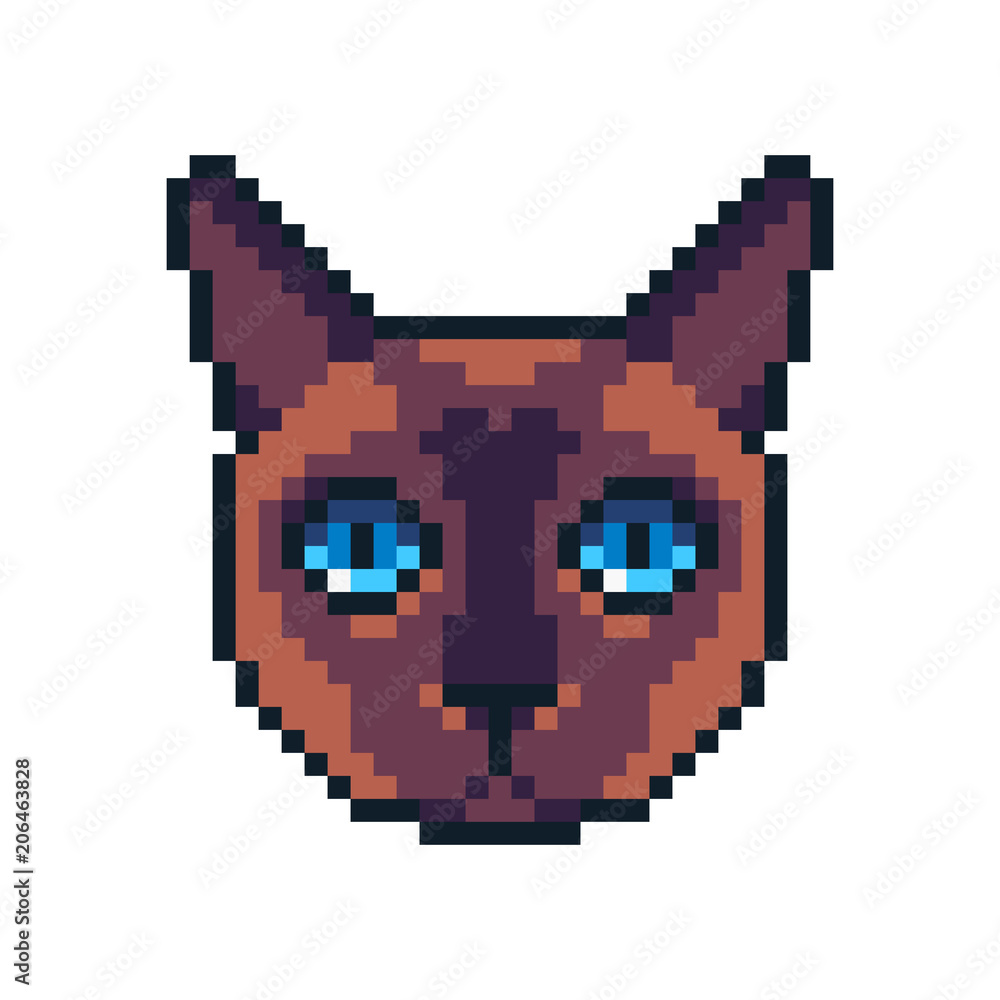Pixel art vector Siamese cat icon isolated on white background. Stock  Vector