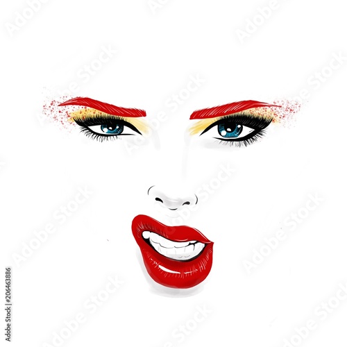 Make up with red brows and lips