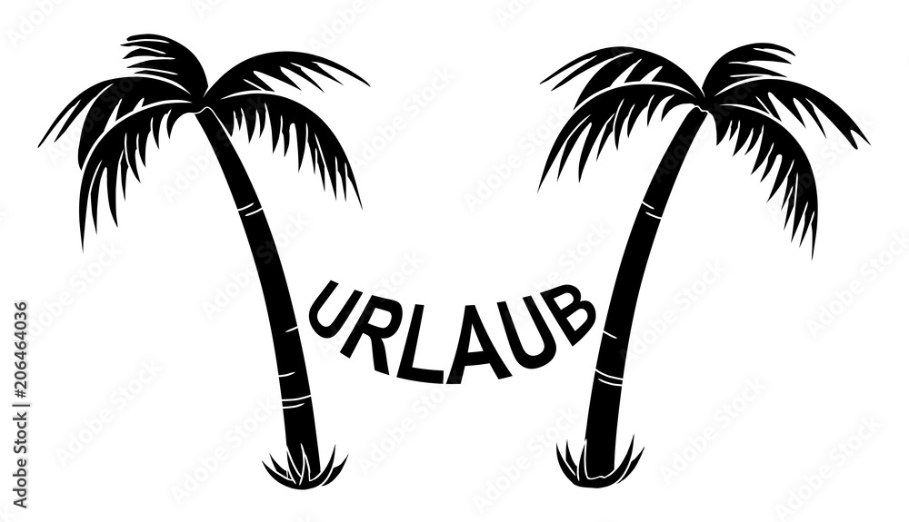 Zwei Palmen mit Hängematte „URLAUB“ / schwarz-weiß / Icon / Flat Design  Stock Vector | Adobe Stock