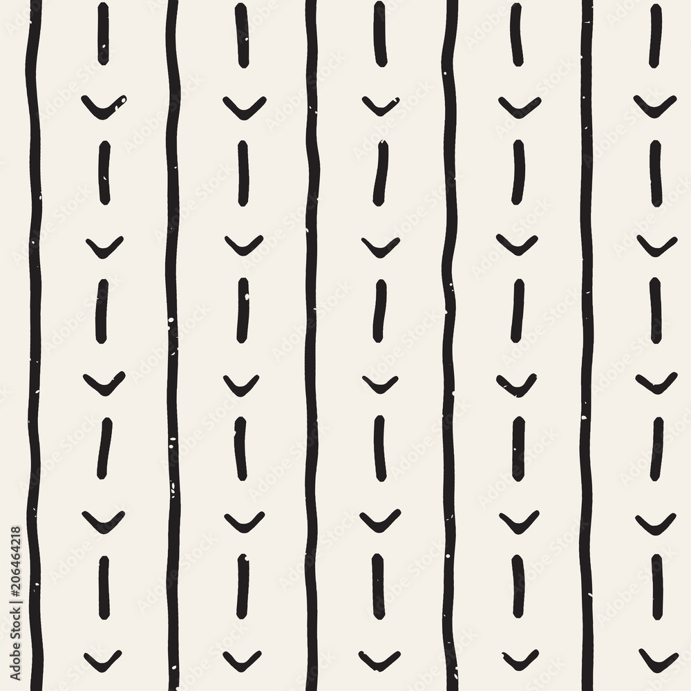 Fototapeta premium Hand drawn lines seamless grungy pattern. Abstract geometric repeating texture in black and white.