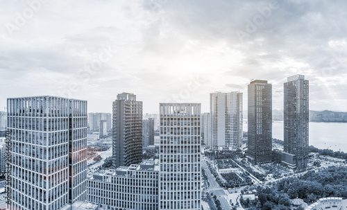 skyscrapers of a modern city with overlooking perspective under sky