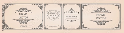 	 Set of gold border and frame template with corner Thailand line floral for picture, Vector design decoration pattern Thai art style.frame border design is pattern