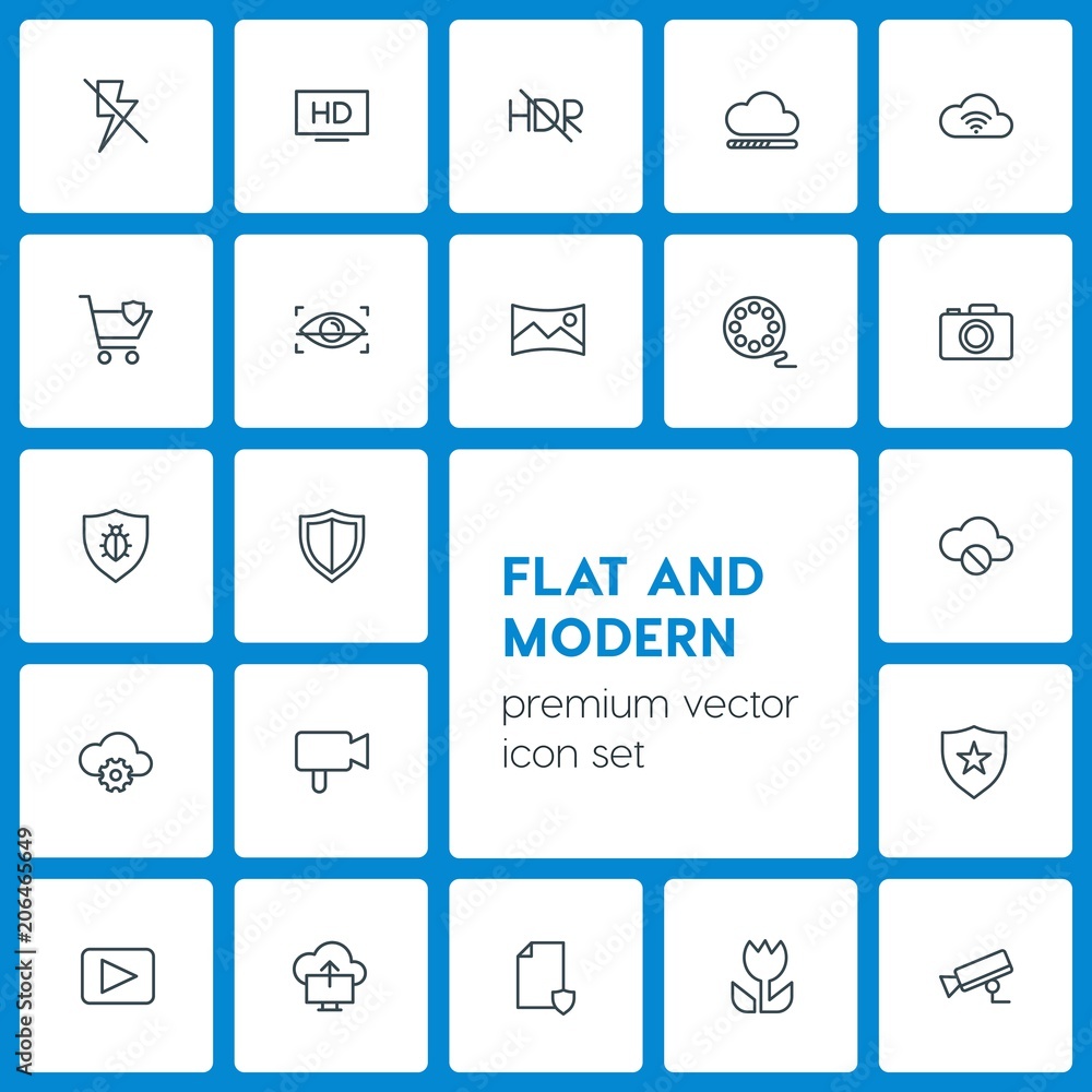 Modern Simple Set of cloud and networking, security, video, photos Vector outline Icons. Contains such Icons as movie, lightning, digital and more on dark background. Fully Editable. Pixel Perfect Modern Simple Set of cloud and networking, security, video, photos Vector outline Icons. Contains such Icons as movie, lightning, digital and more on dark background. Fully Editable. Pixel Perfect