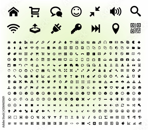 Universal, General, Technology, Business, Communications, user interface, website, finance, office, internet, computer, navigation icons, symbols vector illustration pictograms set collection pack