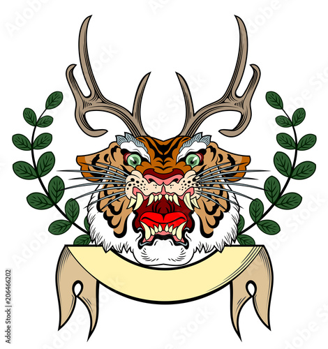 Fototapeta Naklejka Na Ścianę i Meble -  the head of a wicked horned tiger