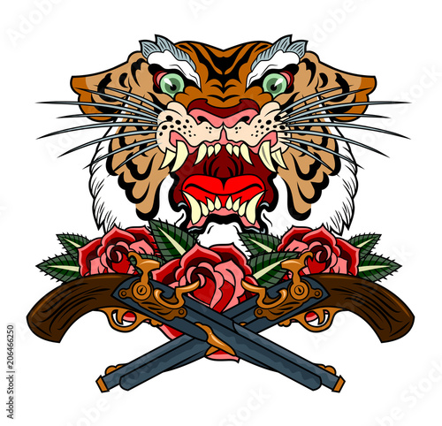 Fototapeta Naklejka Na Ścianę i Meble -  the head of a  horned tiger