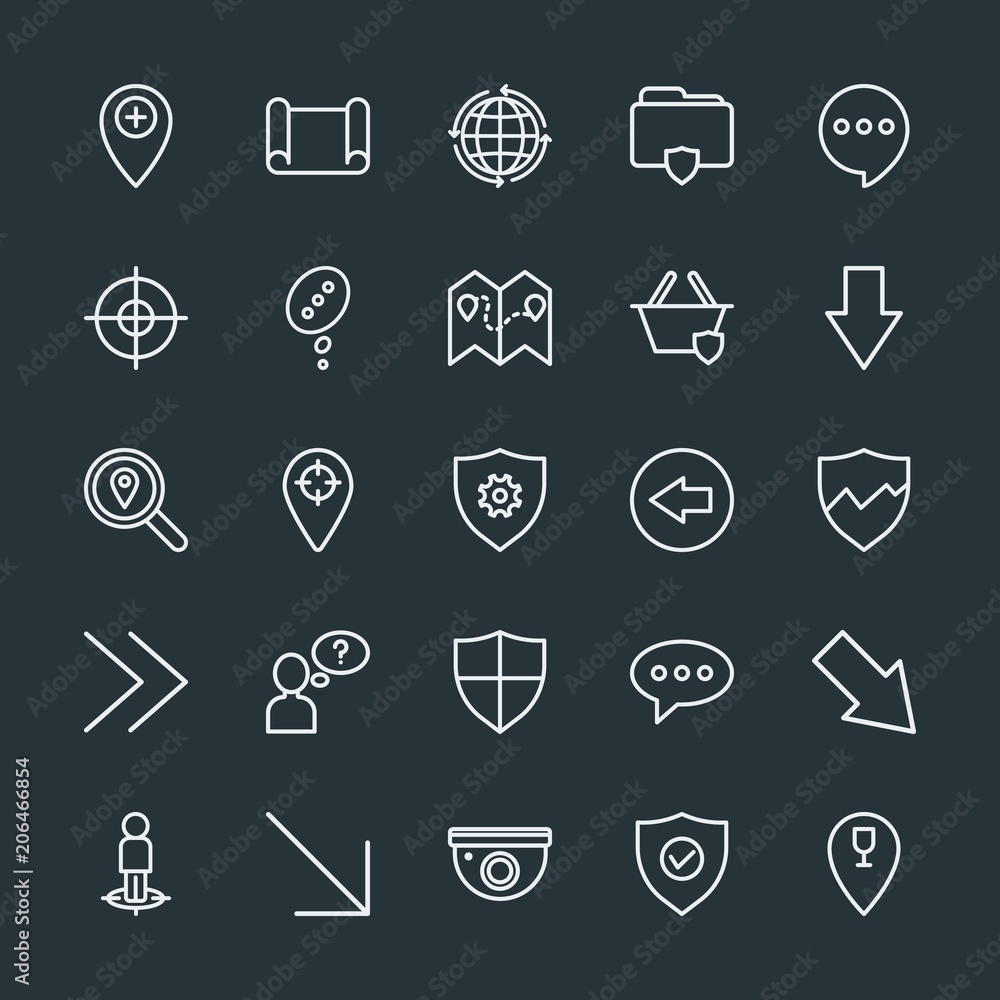 Modern Simple Set of location, arrows, chat and messenger, security Vector outline Icons. Contains such Icons as target, street, diagonal and more on dark background. Fully Editable. Pixel Perfect. Modern Simple Set of location, arrows, chat and messenger, security Vector outline Icons. Contains such Icons as target, street, diagonal and more on dark background. Fully Editable. Pixel Perfect.
