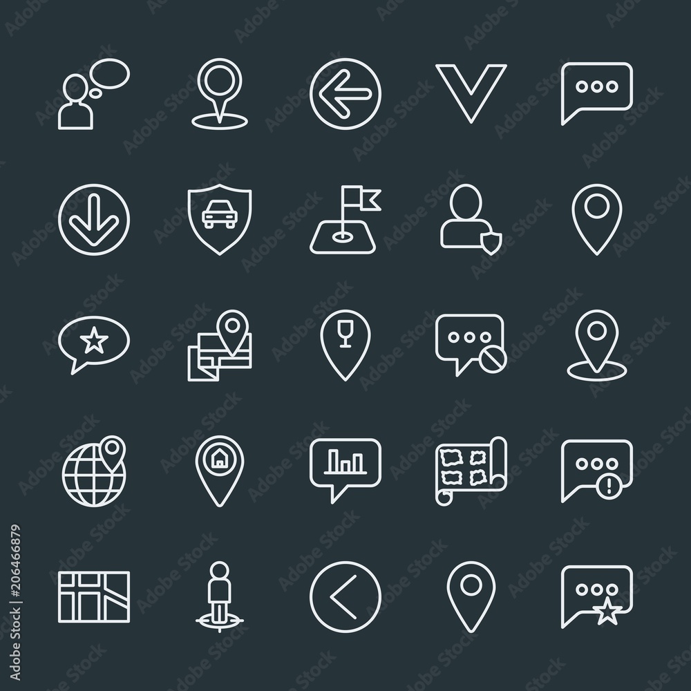 Modern Simple Set of location, arrows, chat and messenger, security Vector outline Icons. Contains such Icons as failure, communication and more on dark background. Fully Editable. Pixel Perfect. Modern Simple Set of location, arrows, chat and messenger, security Vector outline Icons. Contains such Icons as failure, communication and more on dark background. Fully Editable. Pixel Perfect.