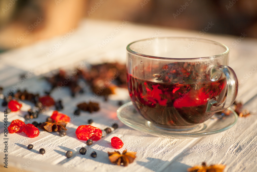 Red Hot Hibiscus tea in a glass mug Red Hot Hibiscus tea in a glass mug