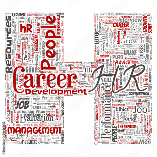 Vector concept conceptual hr or human resources career management letter font H word cloud isolated background. Collage of workplace, development, hiring success, competence goal, corporate or job