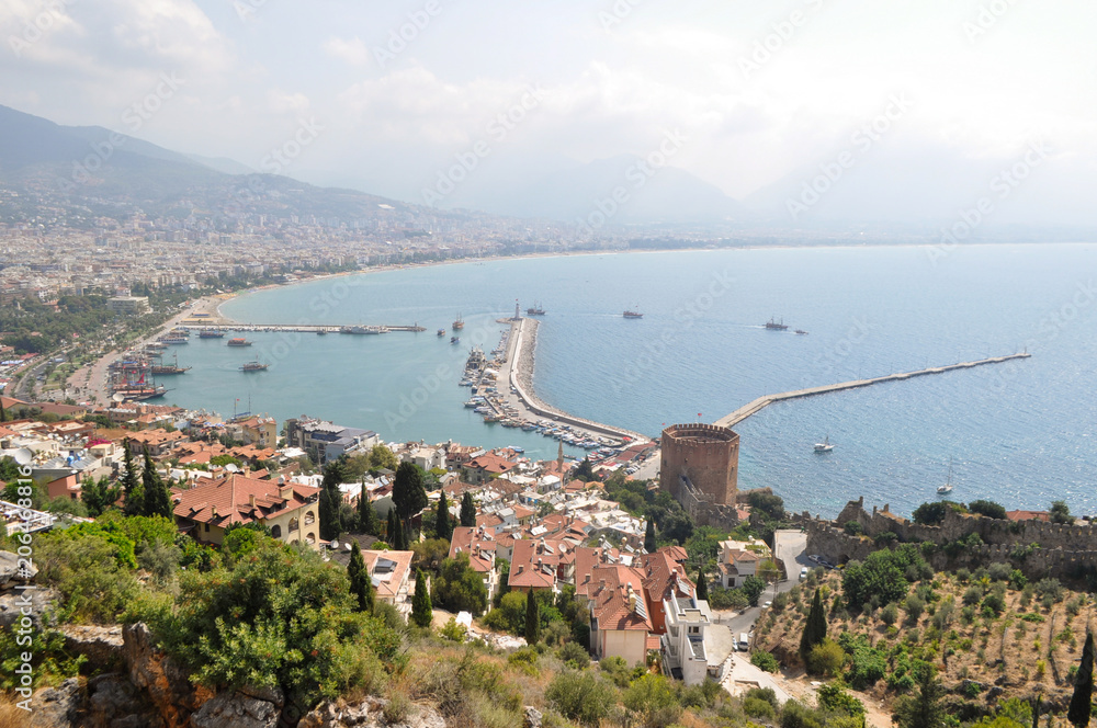 view of the sea bay and ships and the city from the mountain