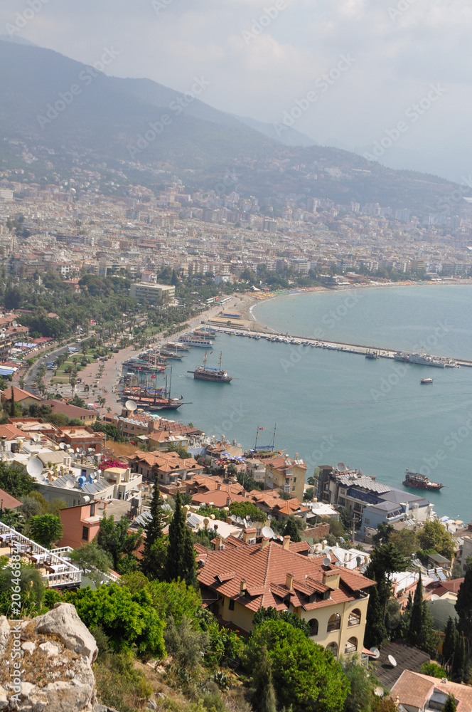 view of the sea bay and ships and the city from the mountain