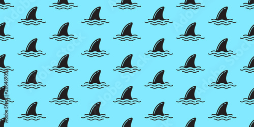 Shark fin seamless pattern dolphin ocean doodle vector isolated wallpaper background