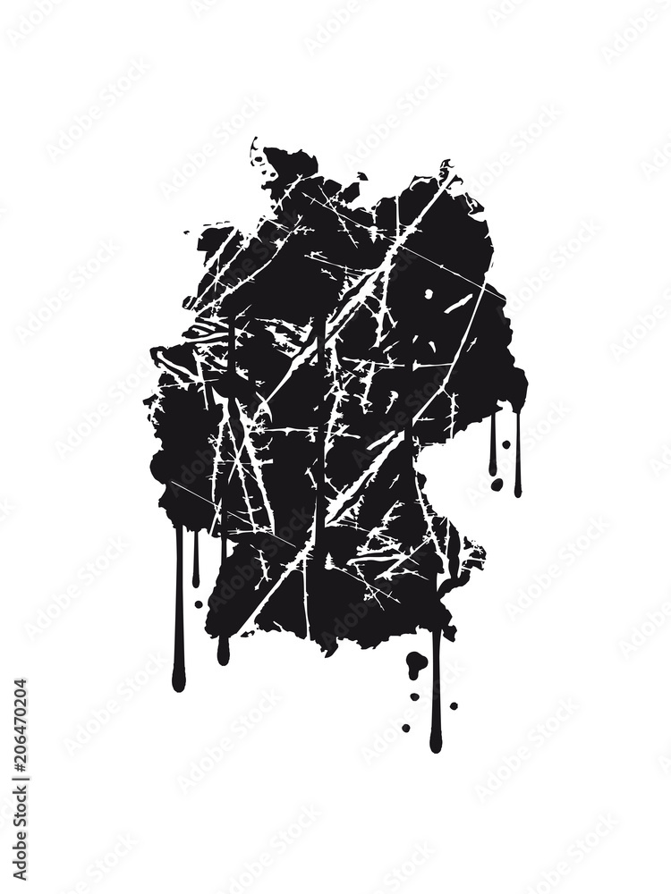 Obraz premium graffiti tropfen farbe kratzer risse karte land 3 farben deutschland nation schwarz rot gold flagge design logo cool