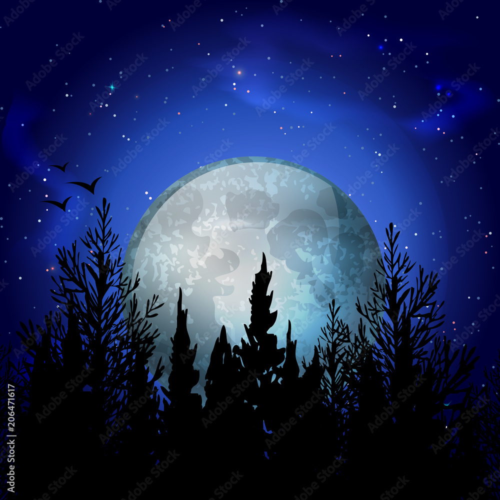 Forest Moon Realistic Composition