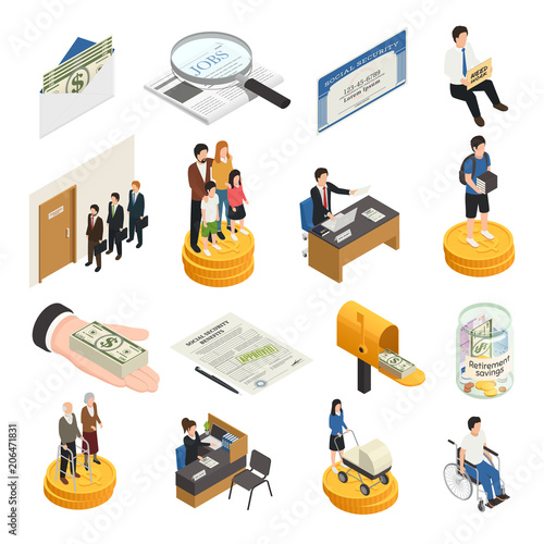 Social Security Isometric Icons
