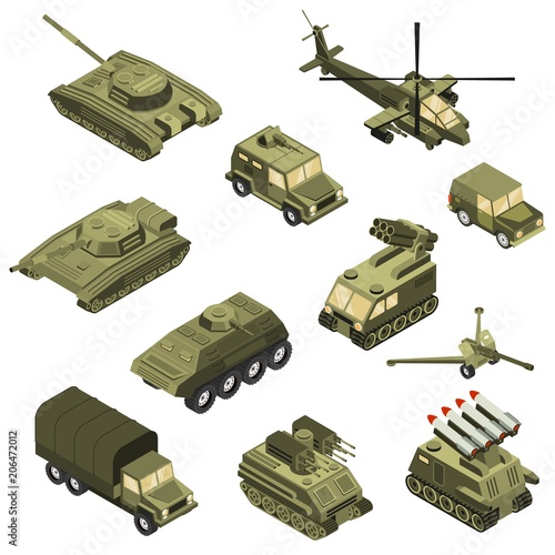 Military Vehicles Isometric Set