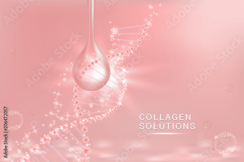 Pink Collagen Serum drop, cosmetic advertising background ready to use, luxury skin care ad, Illustration vector.