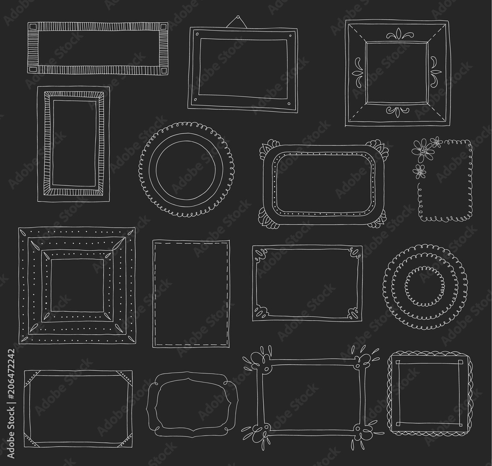 Handdrawn set of photo frames. Scrapbook or digital concept. These