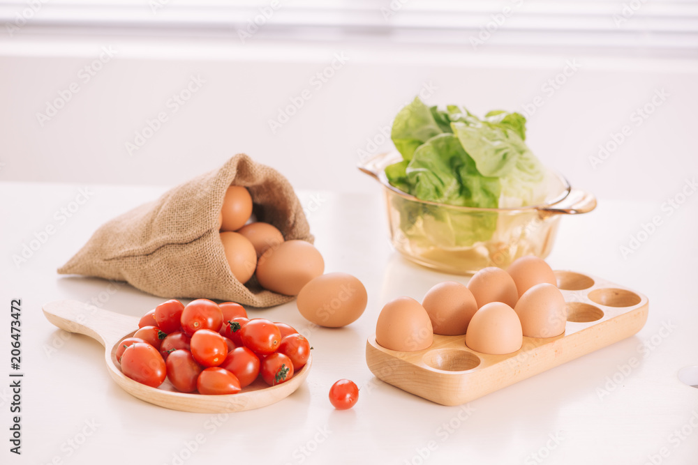 Kitchen Still Life.Fresh eggs in a Sack bag. Kitchen Still Life.Fresh eggs in a Sack bag.
