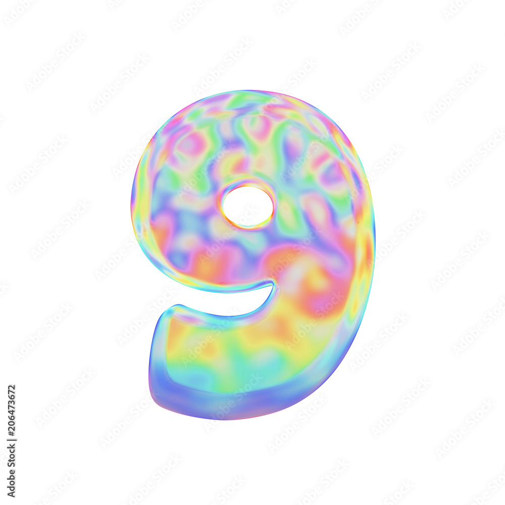 Alphabet number 9. Funny font made of colorful soap bubble. 3D render  isolated on white background. Stock Illustration | Adobe Stock