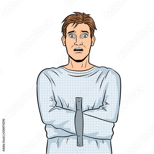 Man in straitjacket pop art vector illustration photo