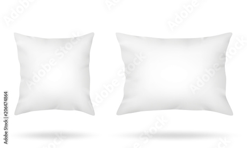White pillows square and long rectangular isolated on white background