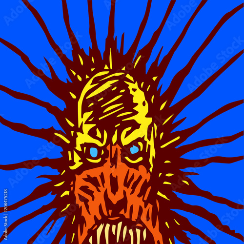Screaming mask of a monster with glowing eyes. Vector illustration.