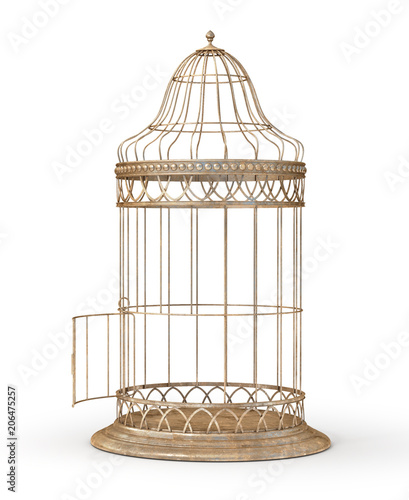 Freedom concept. Open cage isolated on a white. 3d illustration © vipman4