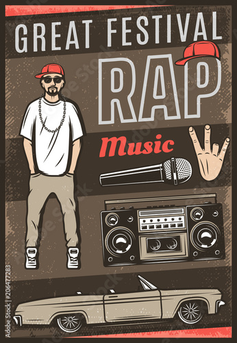 Vintage Colored Rap Music Festival Poster