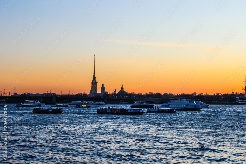 St. Petersburg sunset on the Neva river