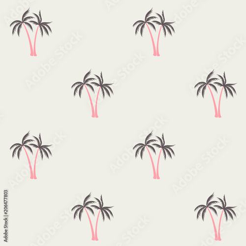 Coconut palm tree pattern textile material tropical forest background. Thailand vector fabric repeating pattern. Minimalist tropical plants, coconut trees, beach palms textile background design.
