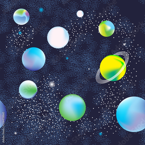 Seamless space pattern. Planets and stars. Vector illustration of cosmos