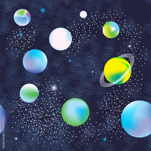Tapeta Jednolity wzór przestrzeni. Planety i gwiazdy. Wektorowa ilustracja kosmos