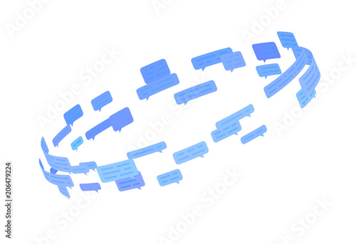 Ring of text messages and speech bubbles. Social media and communication. Flat vector illustration. Isolated on white background.