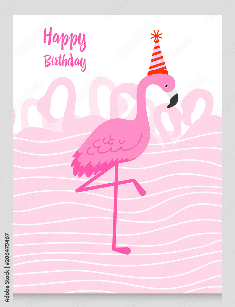 Flamingo or tropical birds illustration for party card. Summer exotic background. Vintage cute banner or spring holiday set. Flamingo or tropical birds illustration for party card. Summer exotic background. Vintage cute banner or spring holiday set.