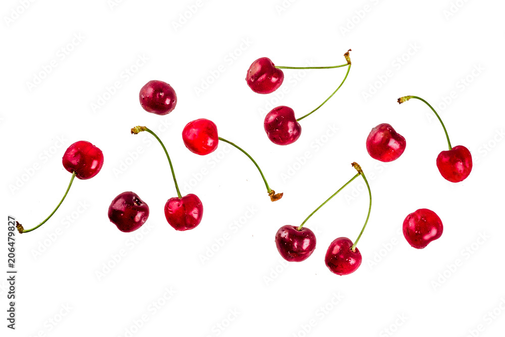 Ripe raw organic cherry, isolated on white background, simple pattern Ripe raw organic cherry, isolated on white background, simple pattern