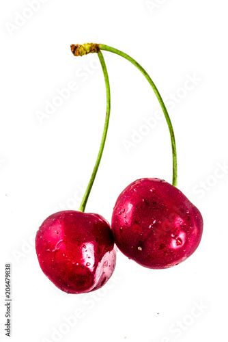 Ripe raw organic cherry, isolated on white background