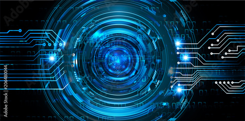binary circuit board future technology, blue eye cyber security concept background, abstract hi speed digital internet.motion move blur. pixel vector