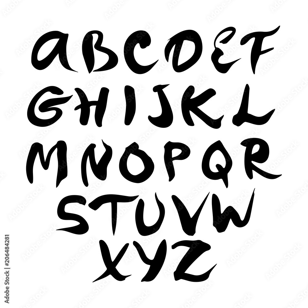 ABC hand drawn uppercase font. Modern brush lettering. Calligraphy alphabet on a white background ABC hand drawn uppercase font. Modern brush lettering. Calligraphy alphabet on a white background