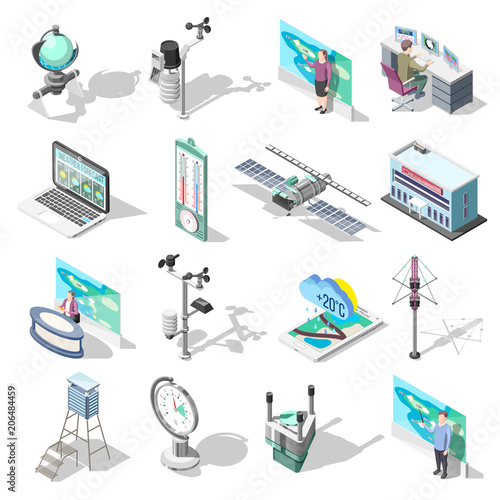 Weather Forecasters Isometric Icons