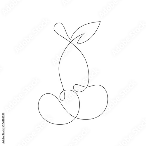 Cherry continuous line drawing element isolated on white background can be used for logo or decorative element.