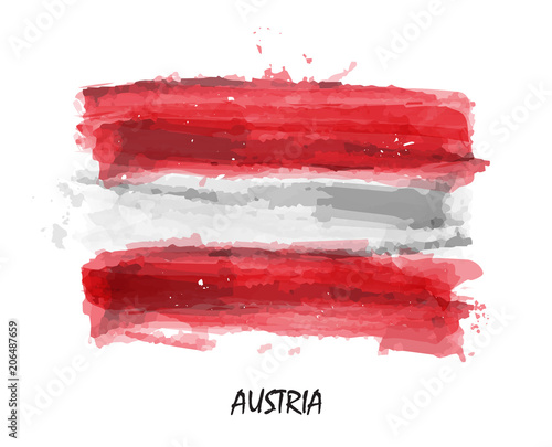Realistic watercolor painting flag of Austria . Vector