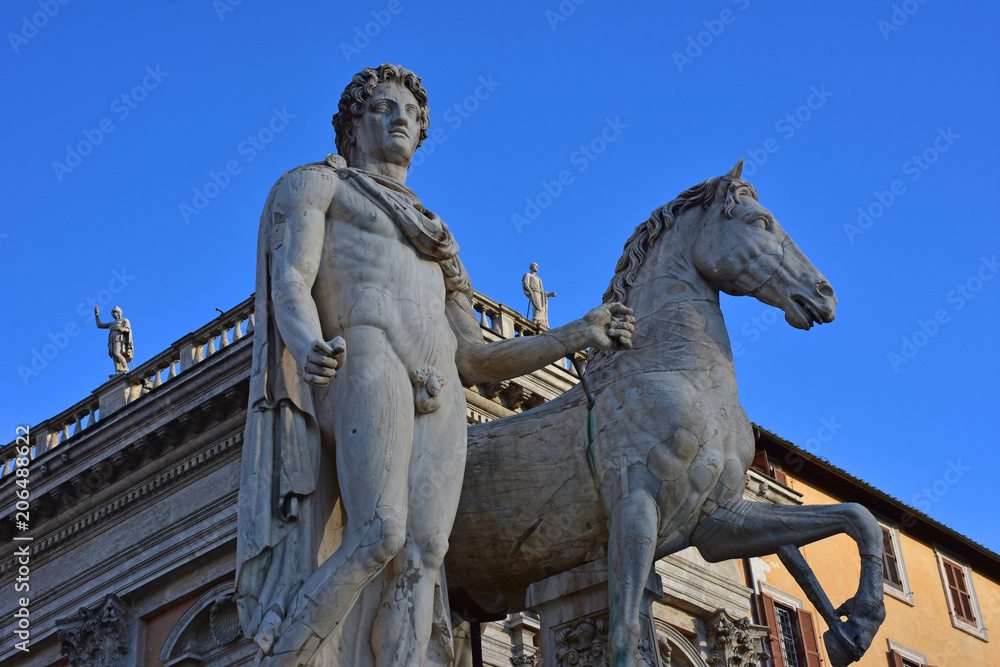 Rome. Panorama, statues and details of Piazza of Campidoglio.