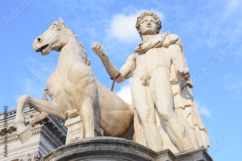 Rome. Panorama, statues and details of Piazza of Campidoglio. high key effect