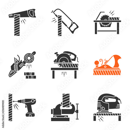 Carpentry glyph icons set