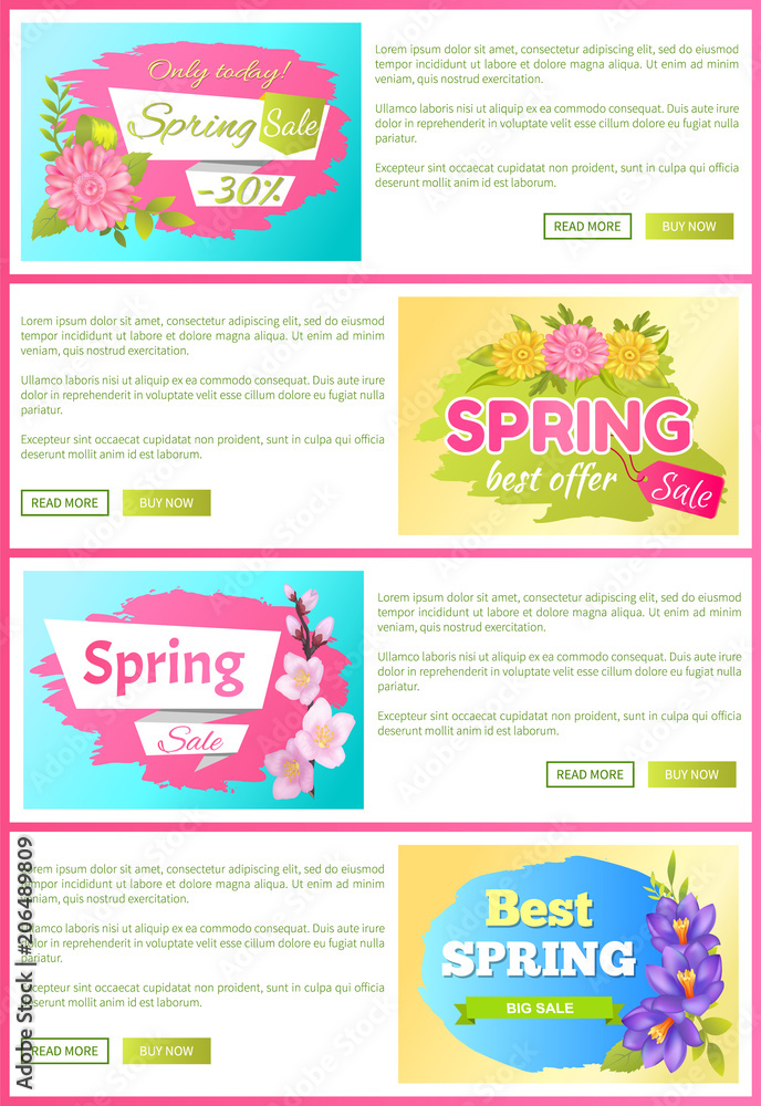 Spring Sale Best Offer Set Vector Illustration