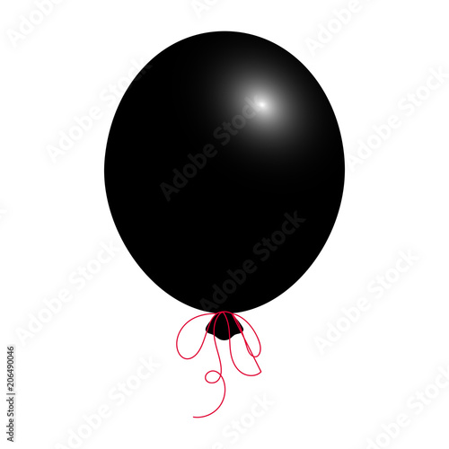 Black helium balloon with ribbon. Vector illustration.