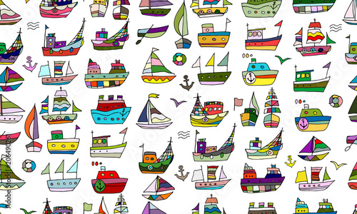 Cute little ships, seamless pattern for your design