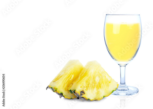 Beautiful fruit drink glass of pineapple juice and slices pineapple isolated on white background